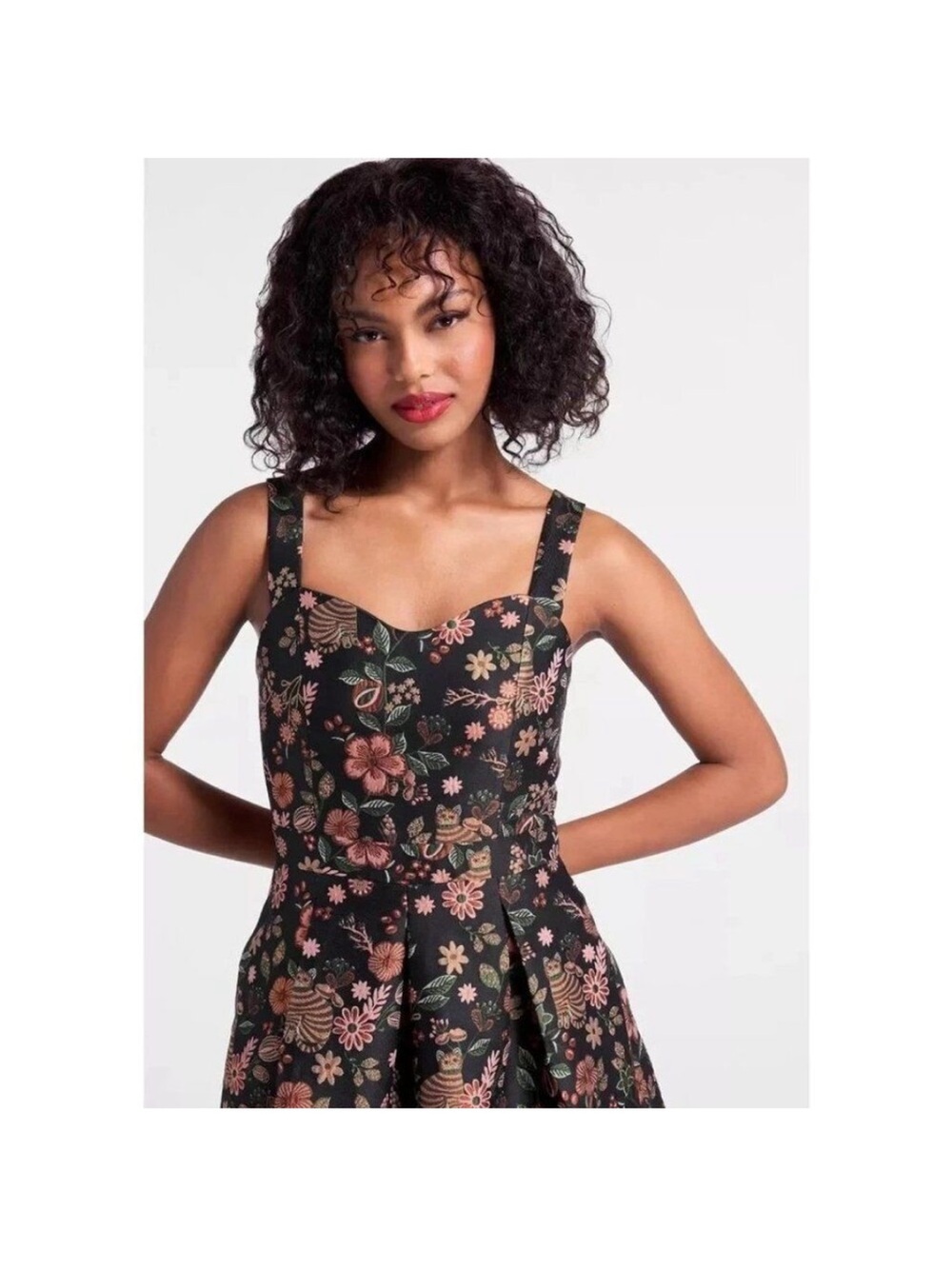 Modcloth Black Floral Mini Dress with Pink and Green Print - Picture 2 of 9